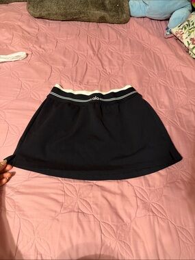ALO Yoga Black Skater Skirt with White-Trim Waistband